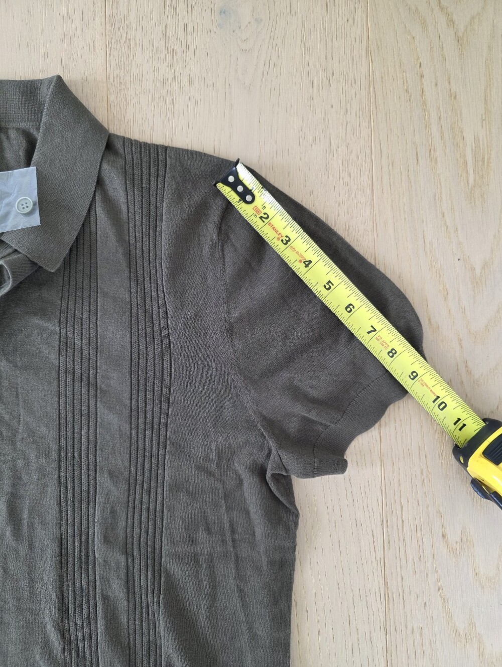 Cotton-Silk Ribbed Short Sleeve Sweater Polo - Olive - Picture 14 of 15